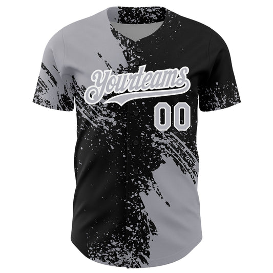 Custom Gray Black-White 3D Pattern Design Abstract Brush Stroke Authentic Baseball Jersey - Sky-Custom