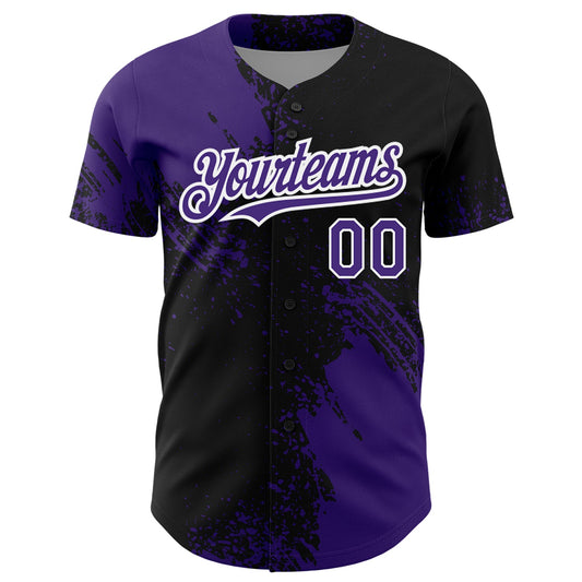 Custom Purple Black-White 3D Pattern Design Abstract Brush Stroke Authentic Baseball Jersey - Sky-Custom