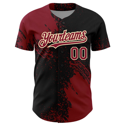 Custom Crimson Black-Cream 3D Pattern Design Abstract Brush Stroke Authentic Baseball Jersey - Sky-Custom