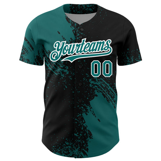 Custom Teal Black-White 3D Pattern Design Abstract Brush Stroke Authentic Baseball Jersey - Sky-Custom
