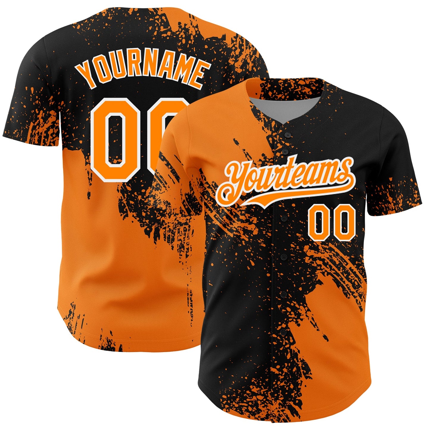 Custom Bay Orange Black-White 3D Pattern Design Abstract Brush Stroke Authentic Baseball Jersey - Sky-Custom