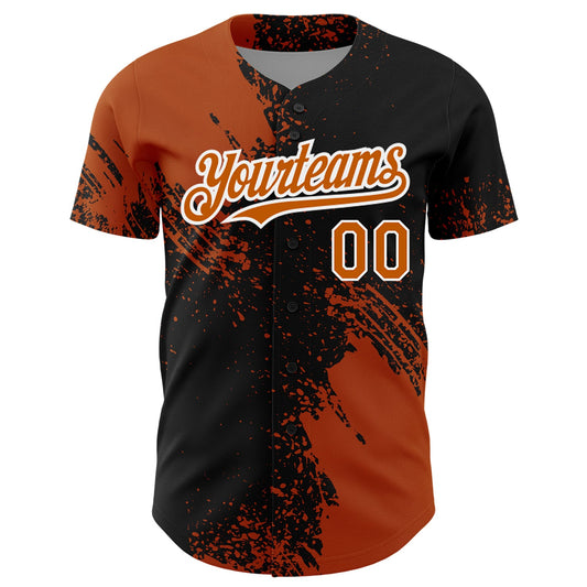Custom Texas Orange Black-White 3D Pattern Design Abstract Brush Stroke Authentic Baseball Jersey - Sky-Custom