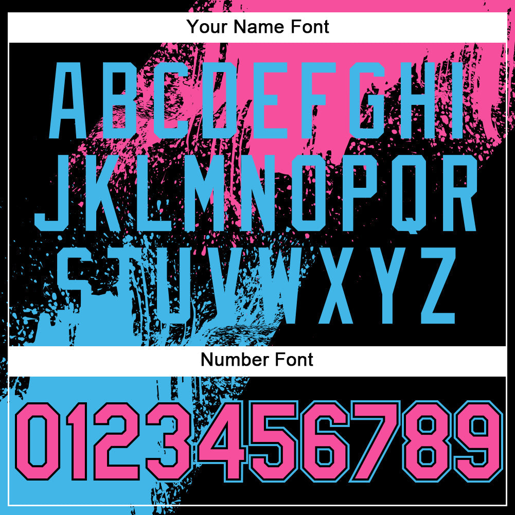 Custom Pink Black-Sky Blue 3D Pattern Design Abstract Brush Stroke Authentic Baseball Jersey - Sky-Custom