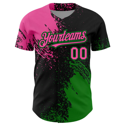Custom Pink Black-Grass Green 3D Pattern Design Abstract Brush Stroke Authentic Baseball Jersey - Sky-Custom