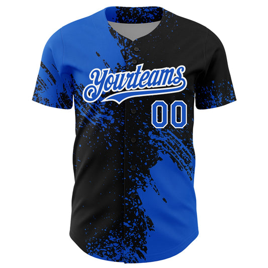 Custom Thunder Blue Black-White 3D Pattern Design Abstract Brush Stroke Authentic Baseball Jersey - Sky-Custom