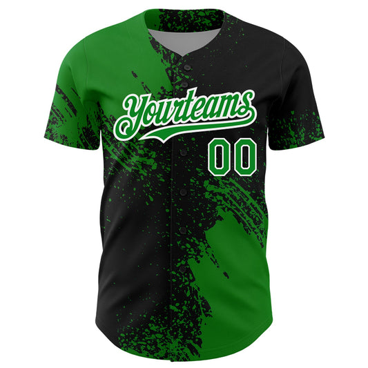 Custom Grass Green Black-White 3D Pattern Design Abstract Brush Stroke Authentic Baseball Jersey - Sky-Custom