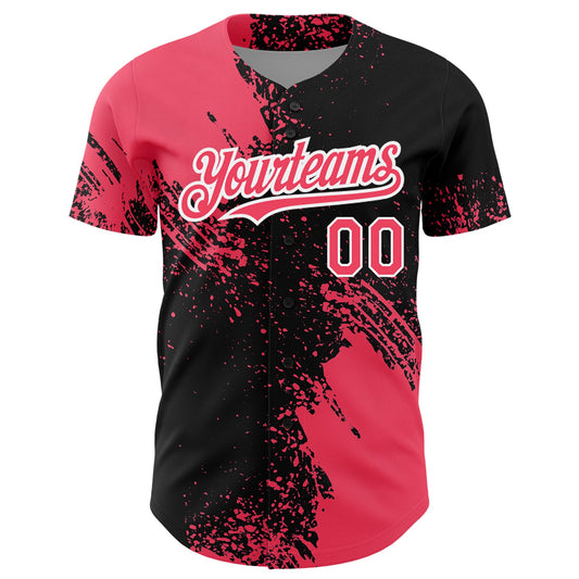Custom Neon Pink Black-White 3D Pattern Design Abstract Brush Stroke Authentic Baseball Jersey - Sky-Custom