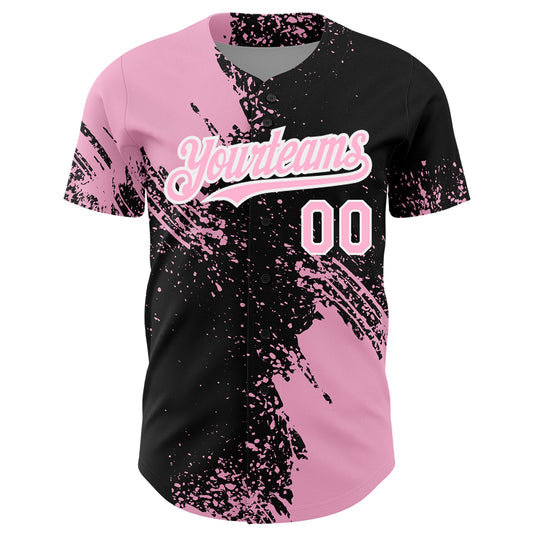 Custom Light Pink Black-White 3D Pattern Design Abstract Brush Stroke Authentic Baseball Jersey - Sky-Custom