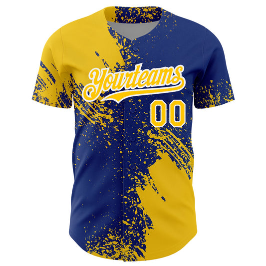 Custom Yellow Royal-White 3D Pattern Design Abstract Brush Stroke Authentic Baseball Jersey - Sky-Custom