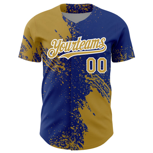 Custom Old Gold Royal-White 3D Pattern Design Abstract Brush Stroke Authentic Baseball Jersey - Sky-Custom