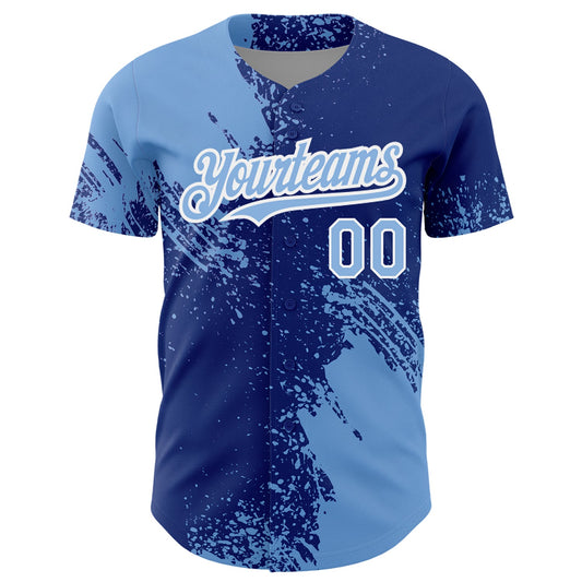 Custom Light Blue Royal-White 3D Pattern Design Abstract Brush Stroke Authentic Baseball Jersey - Sky-Custom