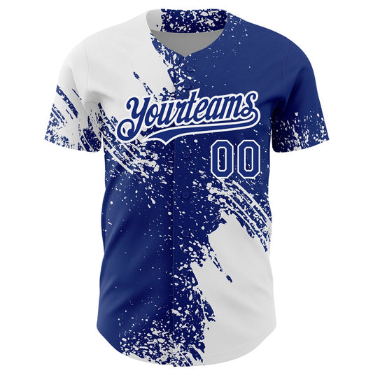Custom White Royal 3D Pattern Design Abstract Brush Stroke Authentic Baseball Jersey - Sky-Custom