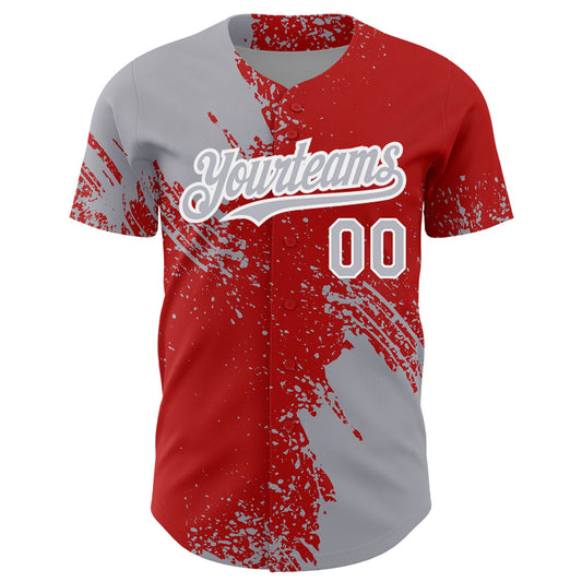 Custom Gray Red-White 3D Pattern Design Abstract Brush Stroke Authentic Baseball Jersey - Sky-Custom