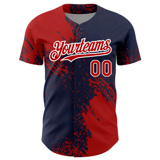 Custom Red Navy-White 3D Pattern Design Abstract Brush Stroke Authentic Baseball Jersey - Sky-Custom