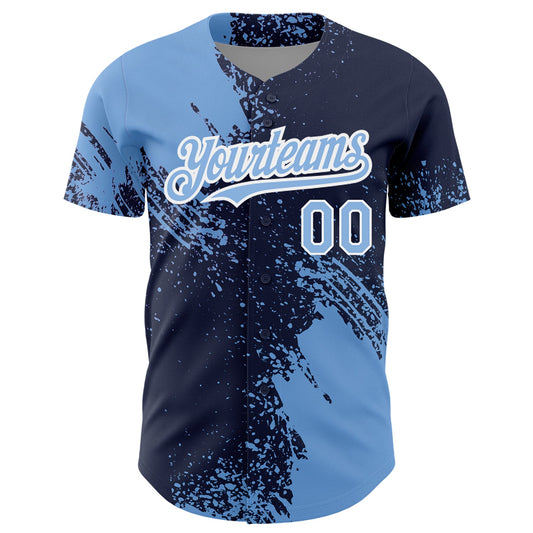 Custom Light Blue Navy-White 3D Pattern Design Abstract Brush Stroke Authentic Baseball Jersey - Sky-Custom