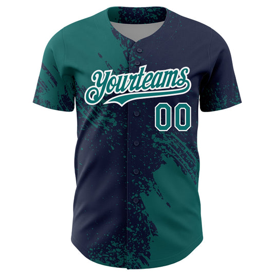 Custom Teal Navy-White 3D Pattern Design Abstract Brush Stroke Authentic Baseball Jersey - Sky-Custom