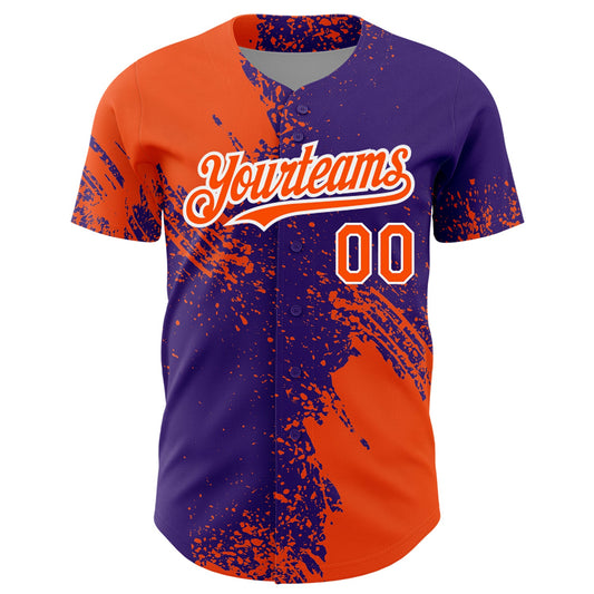 Custom Orange Purple-White 3D Pattern Design Abstract Brush Stroke Authentic Baseball Jersey - Sky-Custom