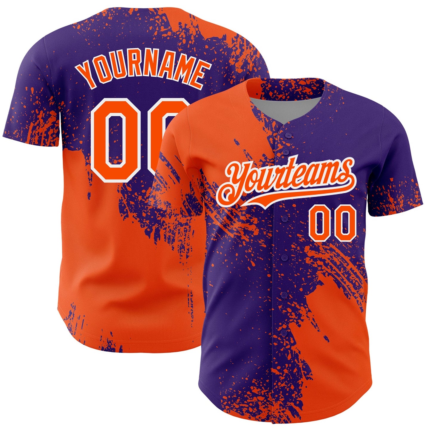 Custom Orange Purple-White 3D Pattern Design Abstract Brush Stroke Authentic Baseball Jersey - Sky-Custom