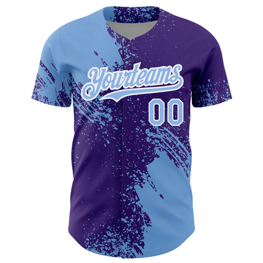 Custom Light Blue Purple-White 3D Pattern Design Abstract Brush Stroke Authentic Baseball Jersey - Sky-Custom
