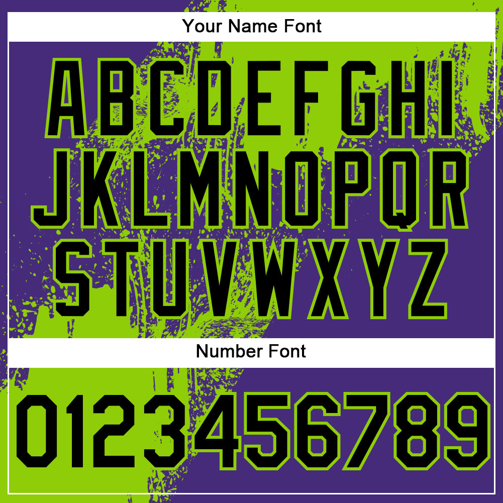 Custom Neon Green Black-Purple 3D Pattern Design Abstract Brush Stroke Authentic Baseball Jersey - Sky-Custom