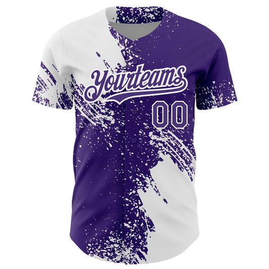 Custom White Purple 3D Pattern Design Abstract Brush Stroke Authentic Baseball Jersey - Sky-Custom