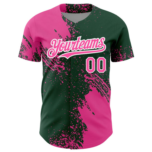 Custom Pink Green-White 3D Pattern Design Abstract Brush Stroke Authentic Baseball Jersey - Sky-Custom