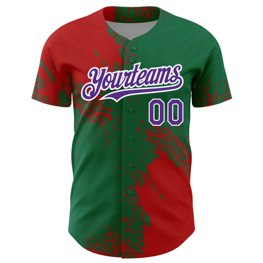 Custom Red Purple Kelly Green-White 3D Pattern Design Abstract Brush Stroke Authentic Baseball Jersey - Sky-Custom