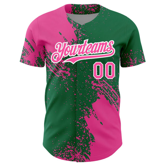 Custom Pink Kelly Green-White 3D Pattern Design Abstract Brush Stroke Authentic Baseball Jersey - Sky-Custom