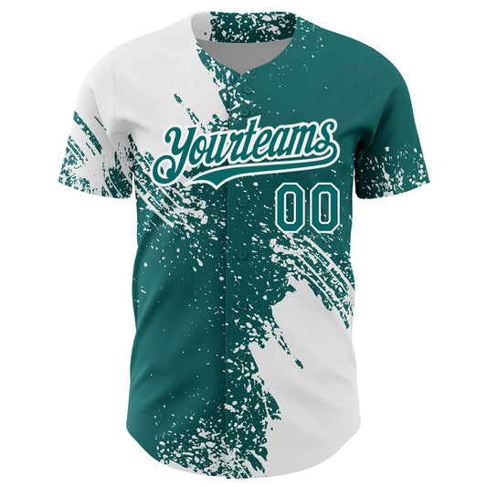 Custom White Teal 3D Pattern Design Abstract Brush Stroke Authentic Baseball Jersey - Sky-Custom