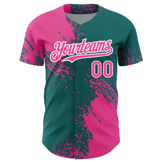 Custom Pink Teal-White 3D Pattern Design Abstract Brush Stroke Authentic Baseball Jersey - Sky-Custom