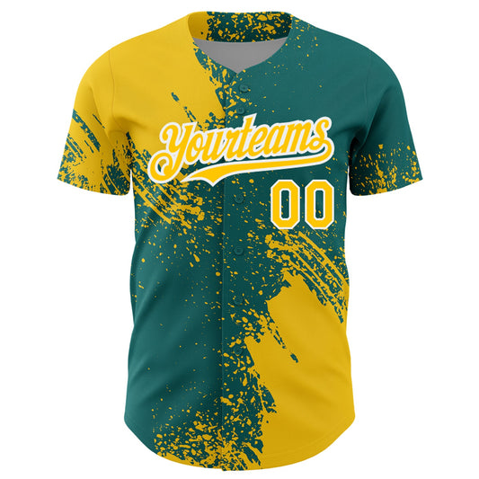 Custom Yellow Teal-White 3D Pattern Design Abstract Brush Stroke Authentic Baseball Jersey - Sky-Custom