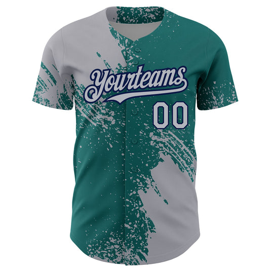 Custom Gray Teal-Navy 3D Pattern Design Abstract Brush Stroke Authentic Baseball Jersey - Sky-Custom