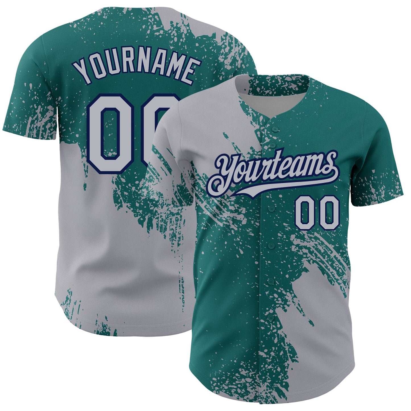 Custom Gray Teal-Navy 3D Pattern Design Abstract Brush Stroke Authentic Baseball Jersey - Sky-Custom