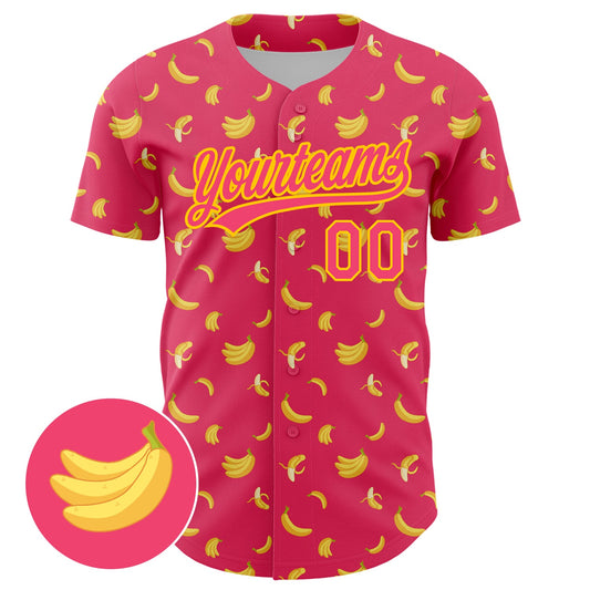 Custom Neon Pink Yellow 3D Pattern Design Fruit Banana Authentic Baseball Jersey - Sky-Custom