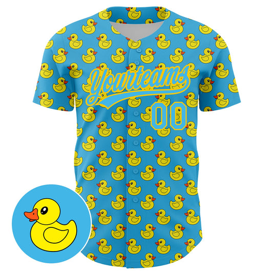 Custom Sky Blue Yellow 3D Pattern Design Animal Duck Authentic Baseball Jersey - Sky-Custom