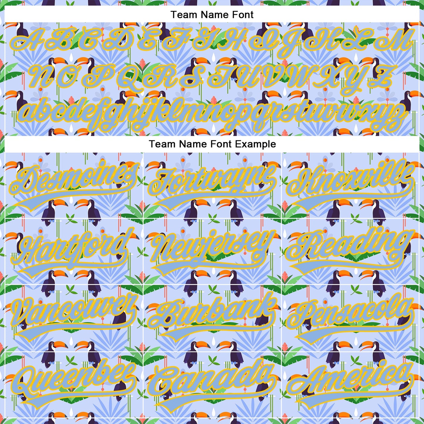 Custom Light Blue Yellow 3D Pattern Design Animal Toucan And Tropical Hawaii Palm Leaves Authentic Baseball Jersey - Sky-Custom