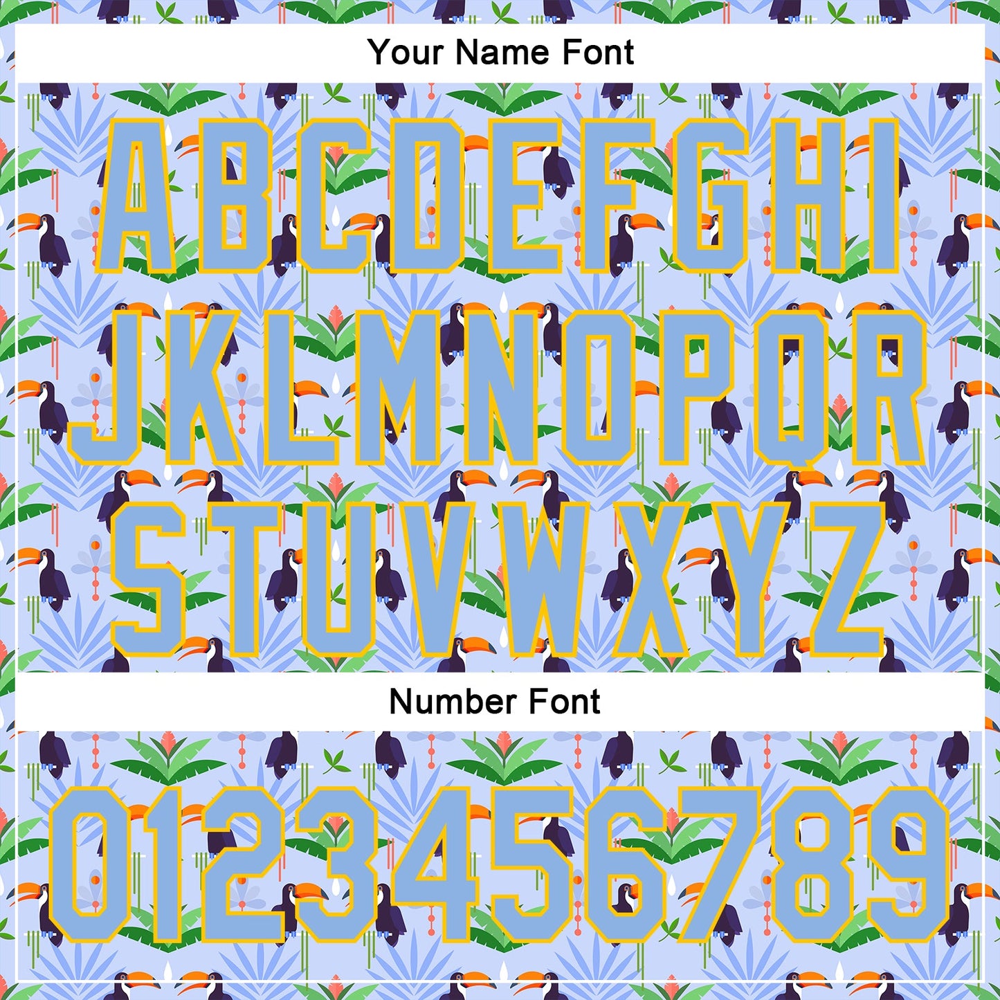 Custom Light Blue Yellow 3D Pattern Design Animal Toucan And Tropical Hawaii Palm Leaves Authentic Baseball Jersey - Sky-Custom