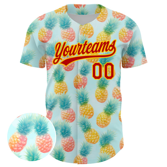 Custom Green Red-Yellow 3D Pattern Design Fruit Pineapple Authentic Baseball Jersey - Sky-Custom