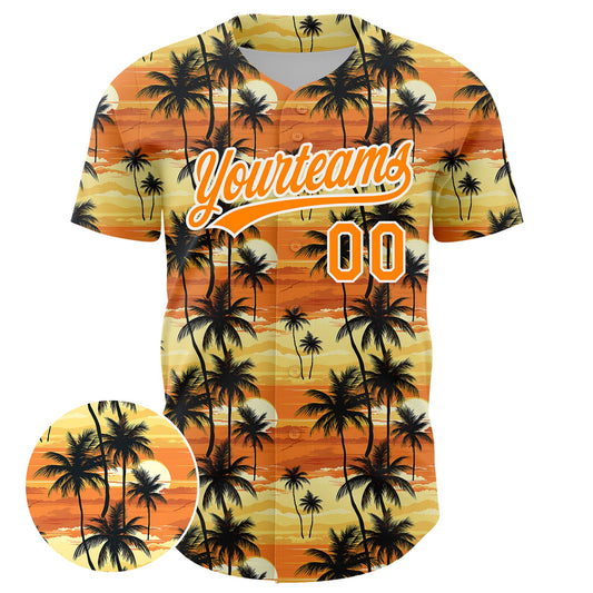 Custom Yellow Bay Orange-White 3D Pattern Design Tropical Hawaii Palm Trees Authentic Baseball Jersey - Sky-Custom