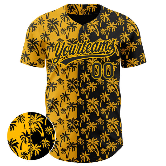 Custom Gold Black 3D Pattern Design Tropical Hawaii Palm Trees Authentic Baseball Jersey - Sky-Custom