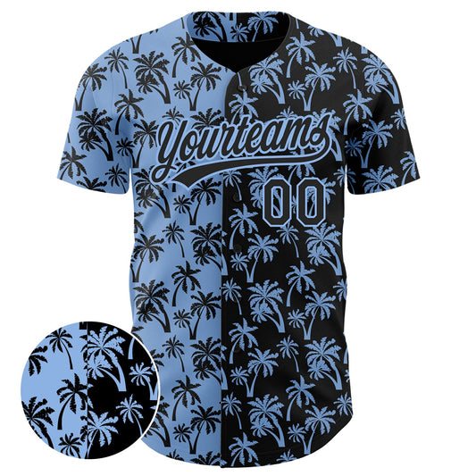 Custom Light Blue Black 3D Pattern Design Tropical Hawaii Palm Trees Authentic Baseball Jersey - Sky-Custom