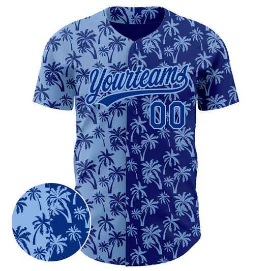 Custom Light Blue Royal 3D Pattern Design Tropical Hawaii Palm Trees Authentic Baseball Jersey - Sky-Custom