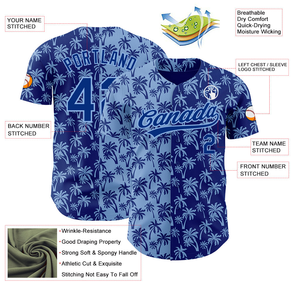 Custom Light Blue Royal 3D Pattern Design Tropical Hawaii Palm Trees Authentic Baseball Jersey - Sky-Custom