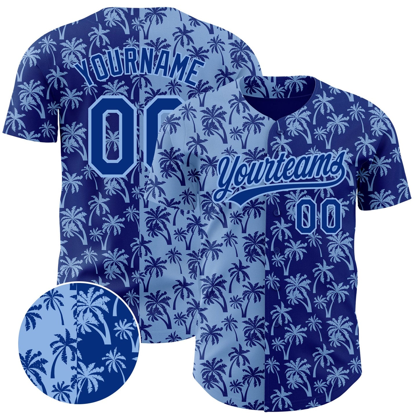 Custom Light Blue Royal 3D Pattern Design Tropical Hawaii Palm Trees Authentic Baseball Jersey - Sky-Custom