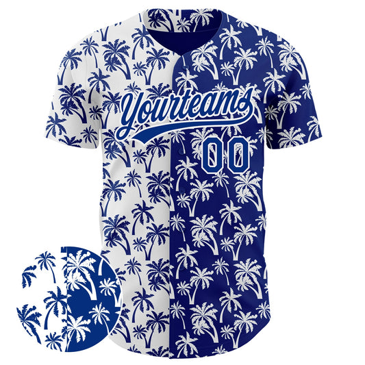 Custom White Royal 3D Pattern Design Tropical Hawaii Palm Trees Authentic Baseball Jersey - Sky-Custom