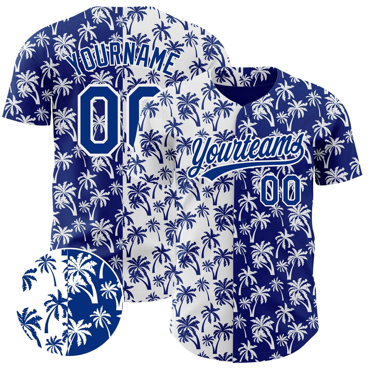 Custom White Royal 3D Pattern Design Tropical Hawaii Palm Trees Authentic Baseball Jersey - Sky-Custom