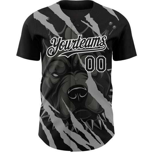 Custom Black White 3D Pattern Design Animal Pitbull Dog Authentic Baseball Jersey - Sky-Custom