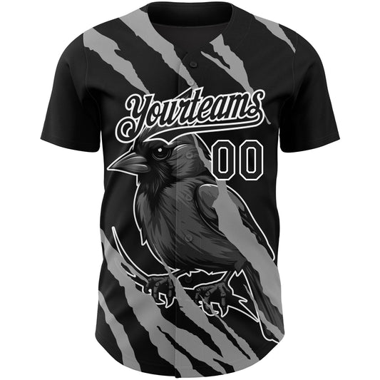 Custom Black White 3D Pattern Design Animal Cardinal Bird Authentic Baseball Jersey - Sky-Custom