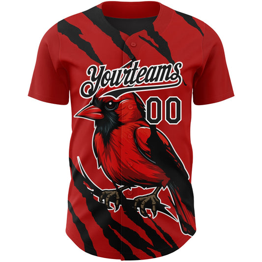 Custom Red Black-White 3D Pattern Design Animal Cardinal Bird Authentic Baseball Jersey - Sky-Custom
