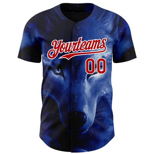 Custom Black Red-White 3D Pattern Design Animal Wolf Authentic Baseball Jersey - Sky-Custom